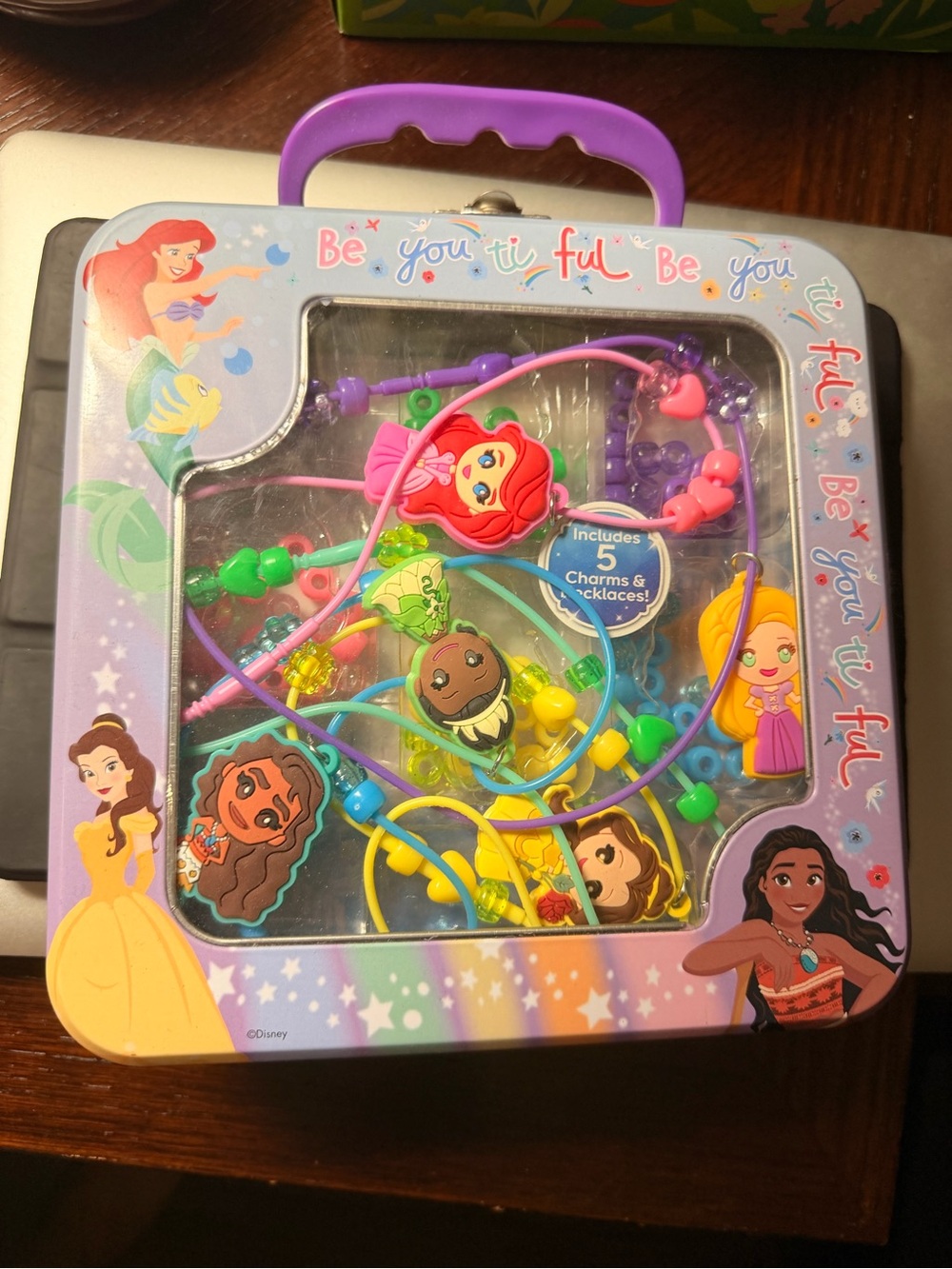 Disney Princess Jewelry Kit - Purple and Multicolor Charm Set 5 necklaces